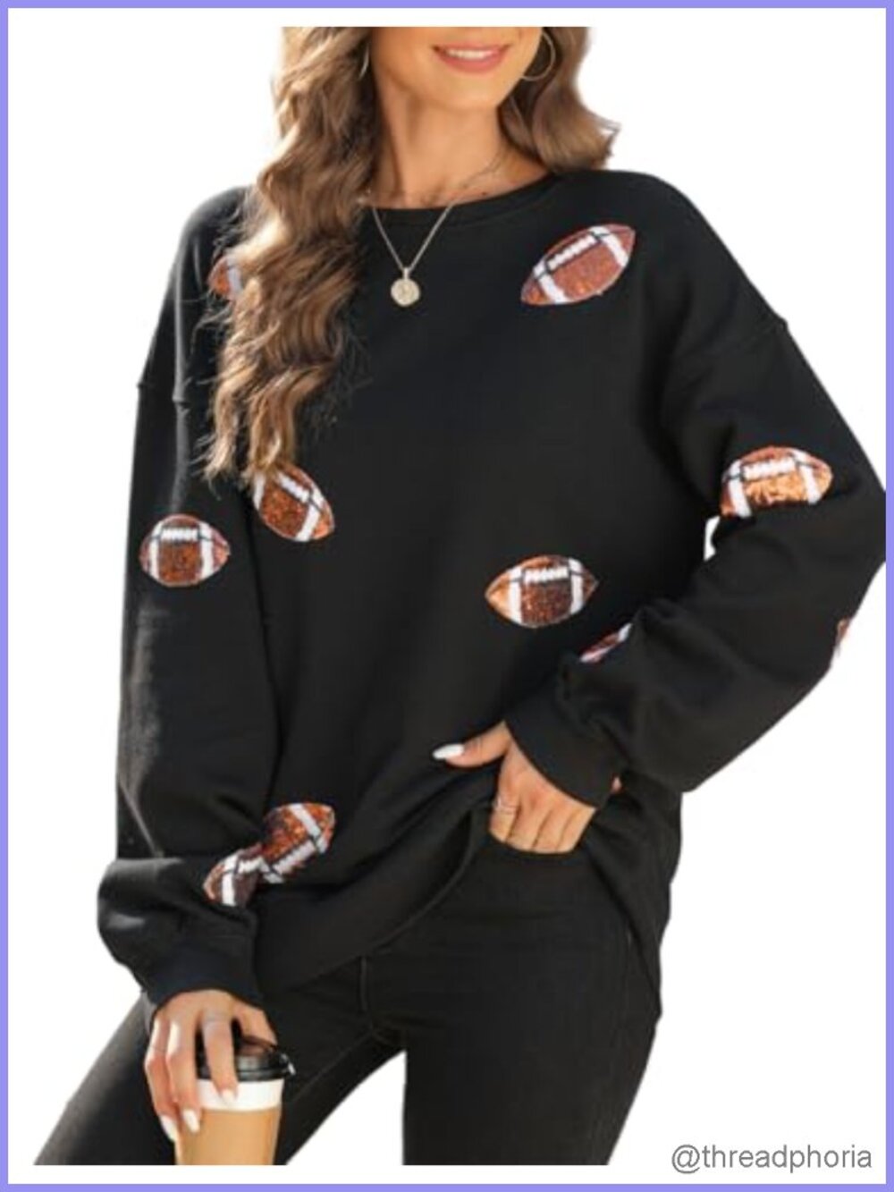 Sequin Rugby Sweatshirt Women Game Day Casual Pullover Long Sleeve